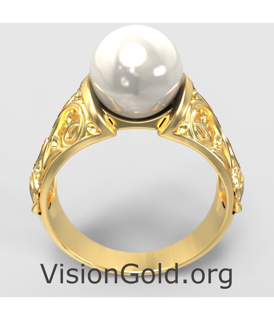 Delicate Pearl Solid Gold Ring 1276K