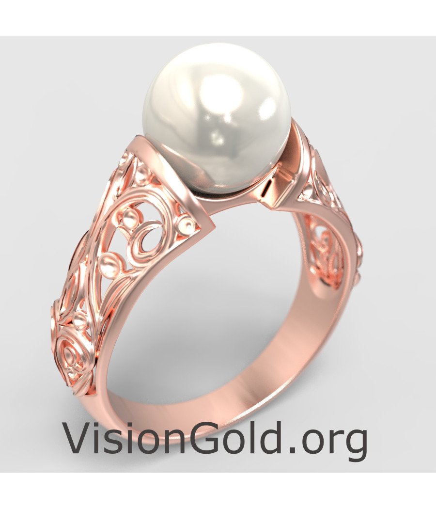 Anillo Floral Perla 14K Oro Rosa 1276R