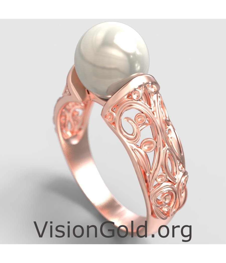 Anillo Floral Perla 14K Oro Rosa 1276R