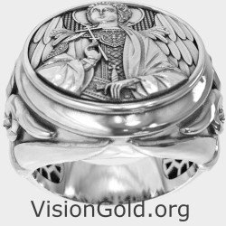 Bague en argent gravée Archange Saint Michel 0915