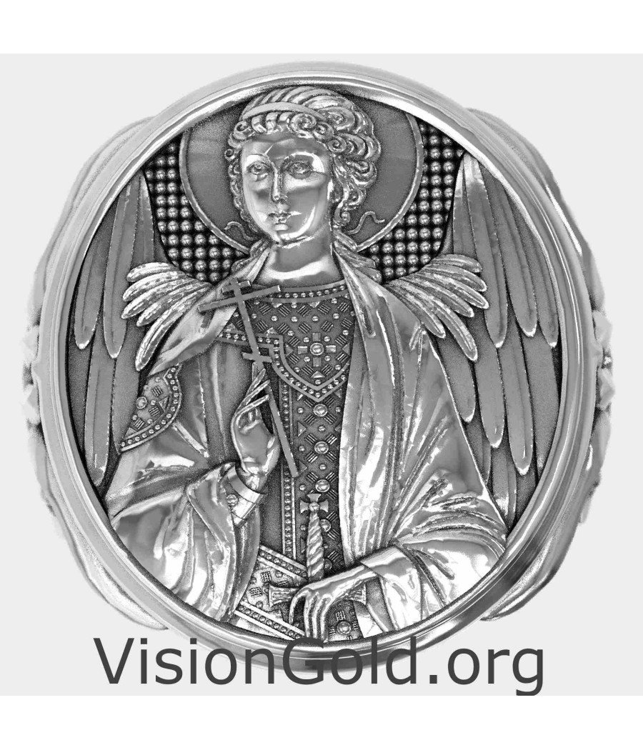 Engraved Archangel Saint Michael Silver Ring 0915