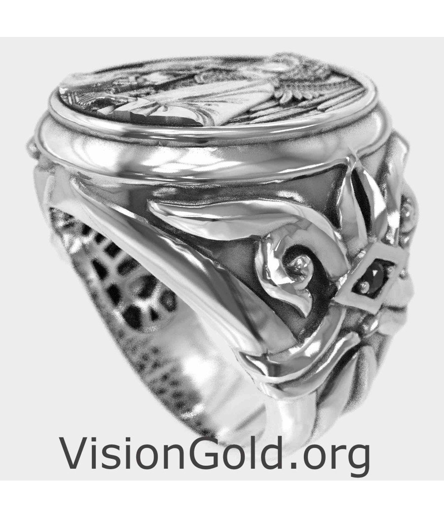 Engraved Archangel Saint Michael Silver Ring 0915