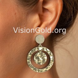 Silver Hammered Long Disc Earrings 0312K