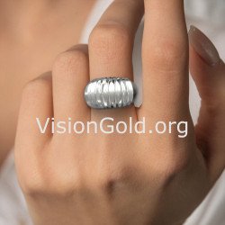 Silberne Kuppel Croissant Ring 0500L