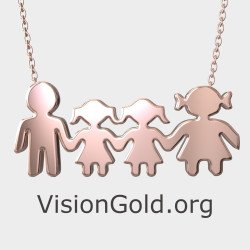 Silver Family Necklace With Two Little Girls 0367R