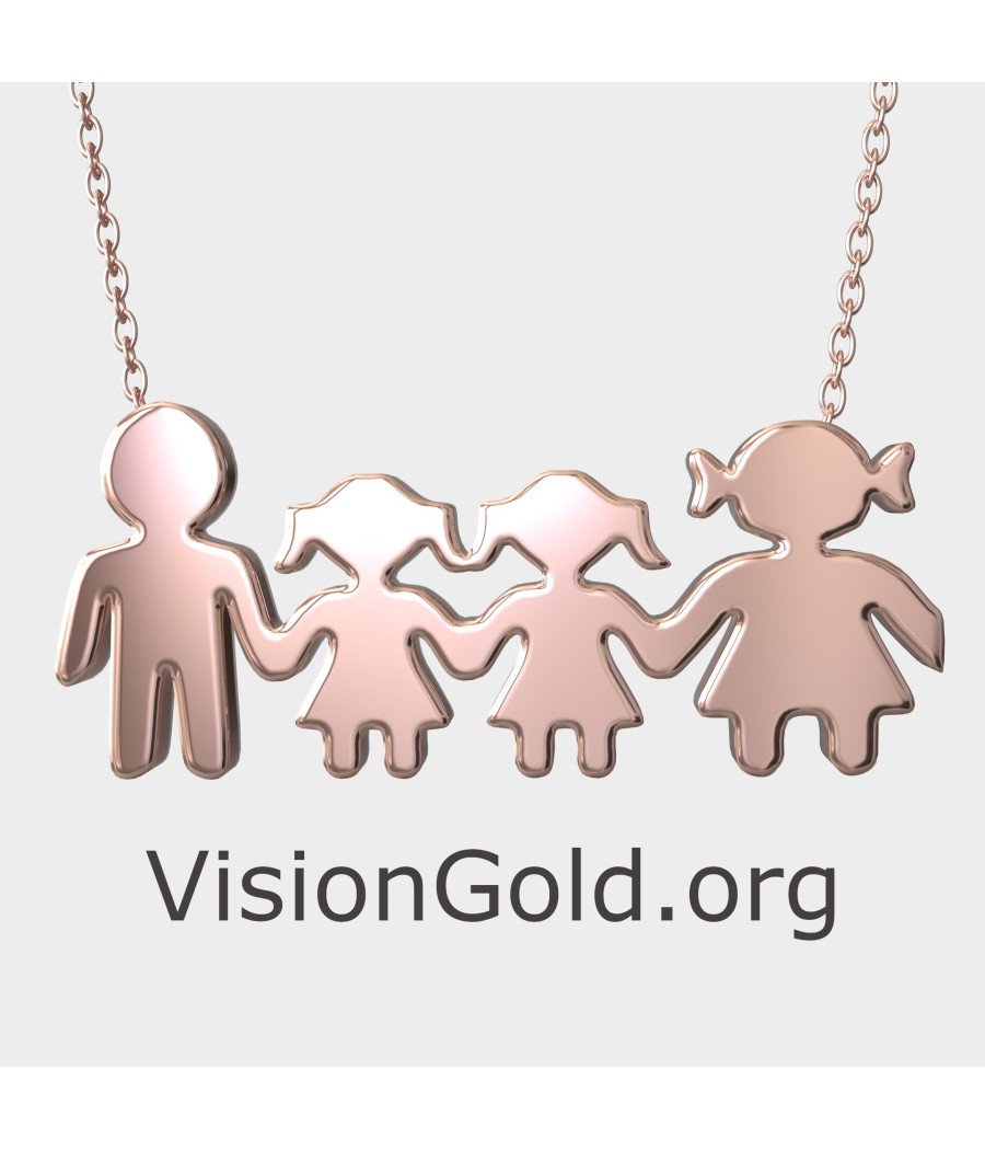 Silver Family Necklace With Two Little Girls 0367R