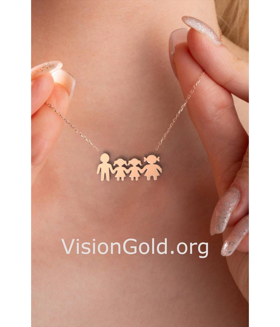 Silver Family Necklace With Two Little Girls 0367R