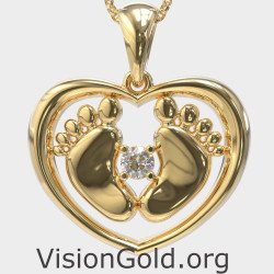 Κολιέ Καρδιά Με Πατουσάκια - Κοσμήματα για τη Μαμά 0347K