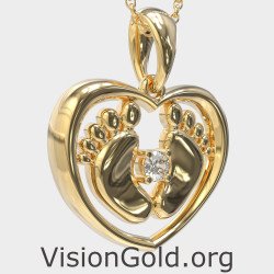 Κολιέ Καρδιά Με Πατουσάκια - Κοσμήματα για τη Μαμά 0347K