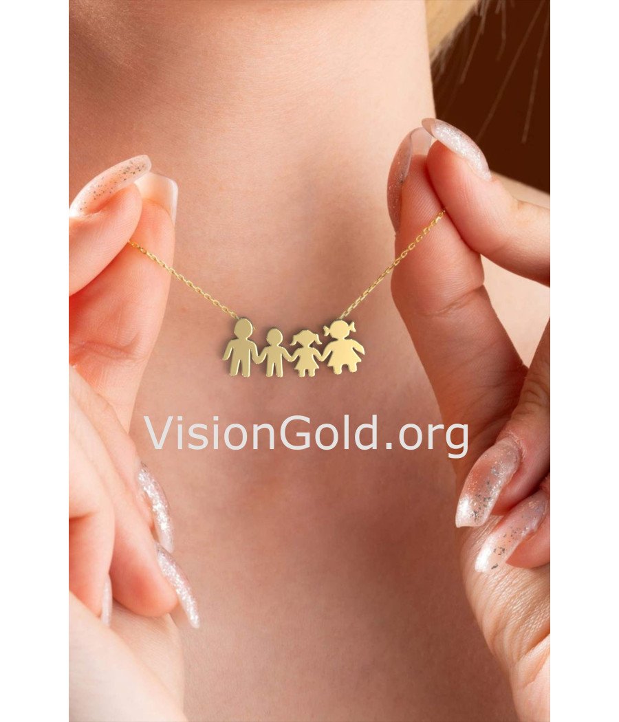 Family Necklace Mom Dad Two Children Pendant 0381K