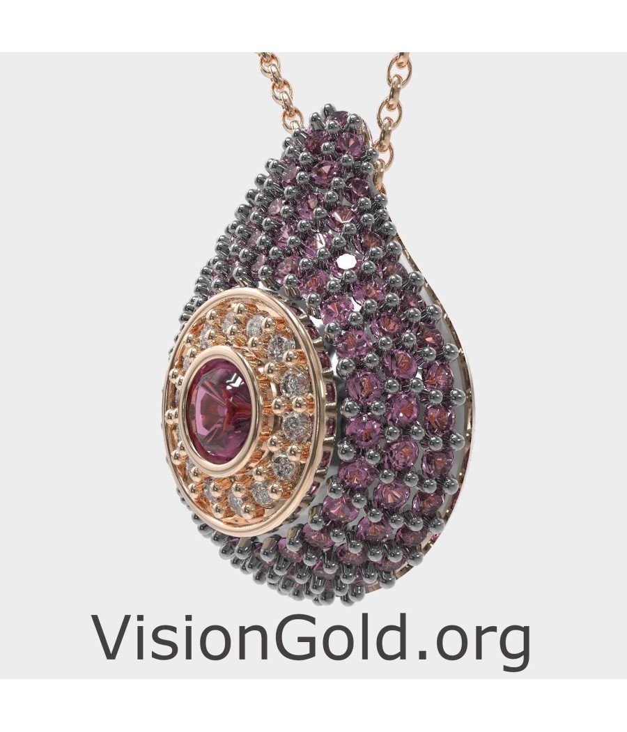 Amethyst Tropfen Evil Eye Anhänger Halskette 0241MVPR