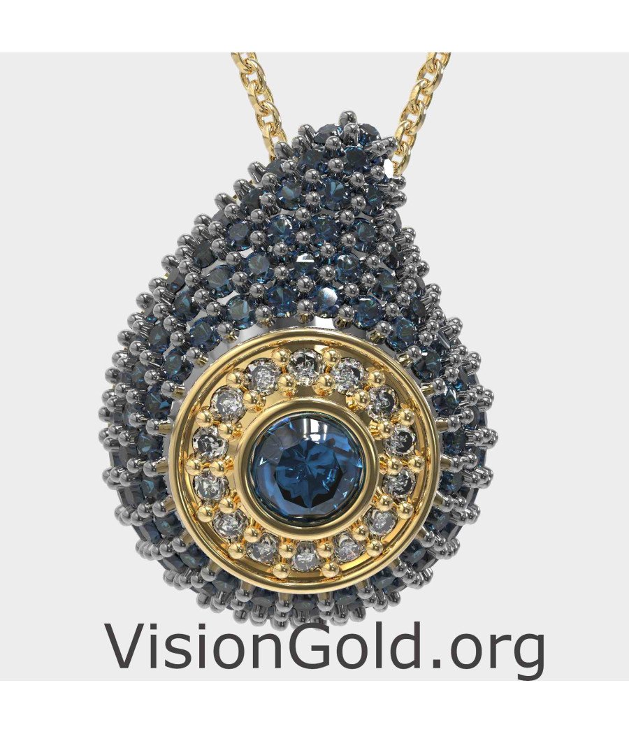 Dainty Eye Necklace With Blue Stones 0241MPLPK