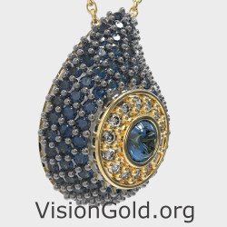 Dainty Eye Necklace With Blue Stones 0241MPLPK