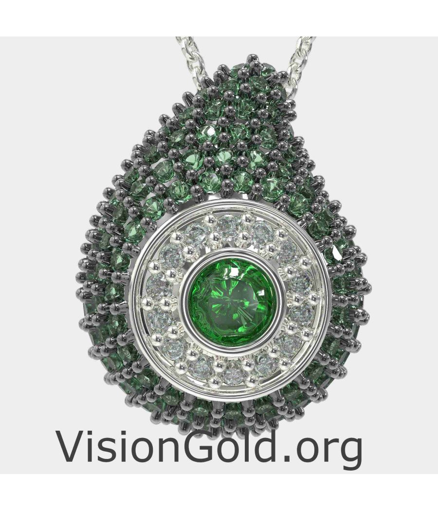 Ασημένιο Κολιέ Μάτι Με Πράσινες Πέτρες 0241PRPL