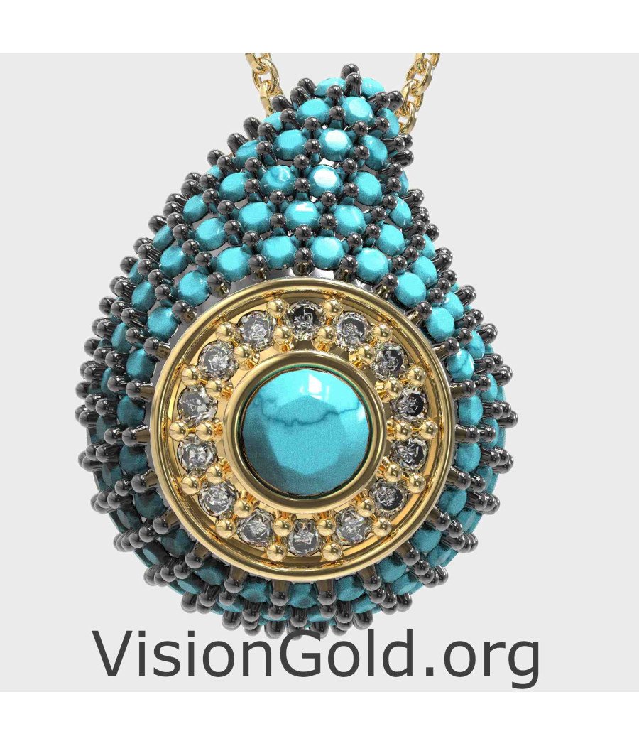 Summer Evil Eye Necklace With Turquoise Stones 0241TYPK