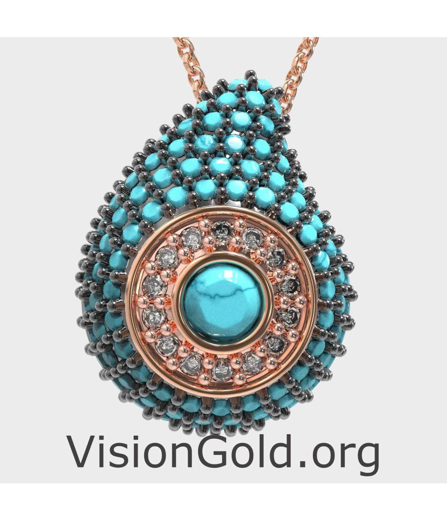 Summer Silver Necklace with Turquoise Stones 0241TYPR