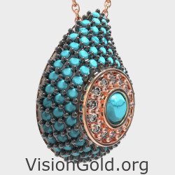 Summer Silver Necklace with Turquoise Stones 0241TYPR