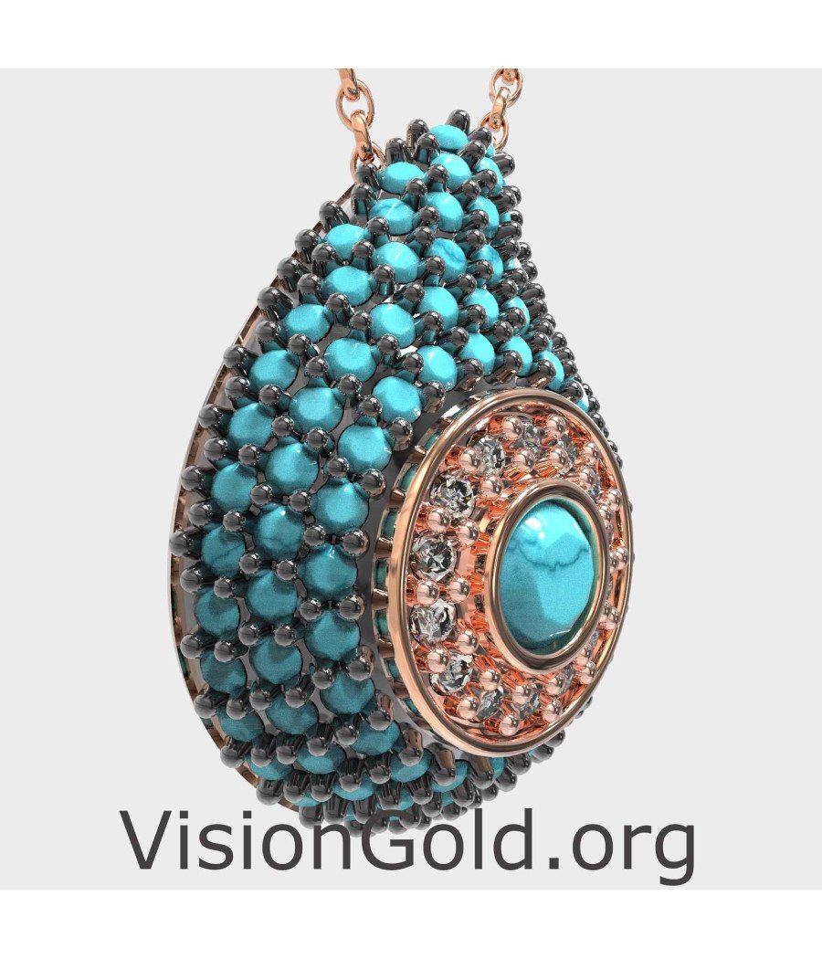 Summer Silver Necklace with Turquoise Stones 0241TYPR