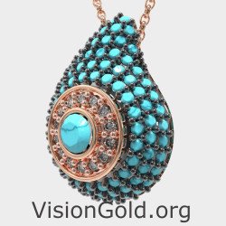 Summer Silver Necklace with Turquoise Stones 0241TYPR