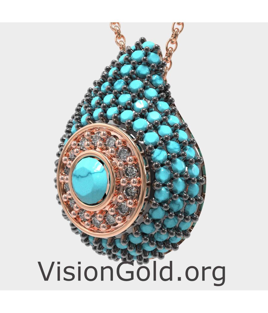 Summer Silver Necklace with Turquoise Stones 0241TYPR