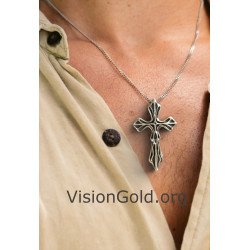 Unique Men Silver Cross Necklace 0471