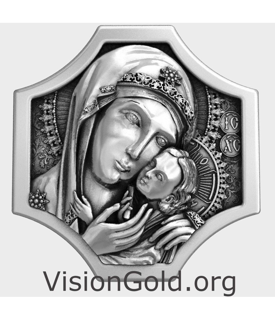 Signet Virgin Mary and Baby Jesus Silver Cross Ring 0921