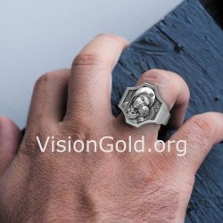 Signet Virgin Mary and Baby Jesus Silver Cross Ring 0921