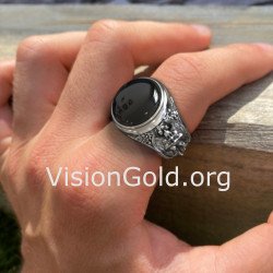 Guardian Saint Michael Black Onyx Signet Ring 0923