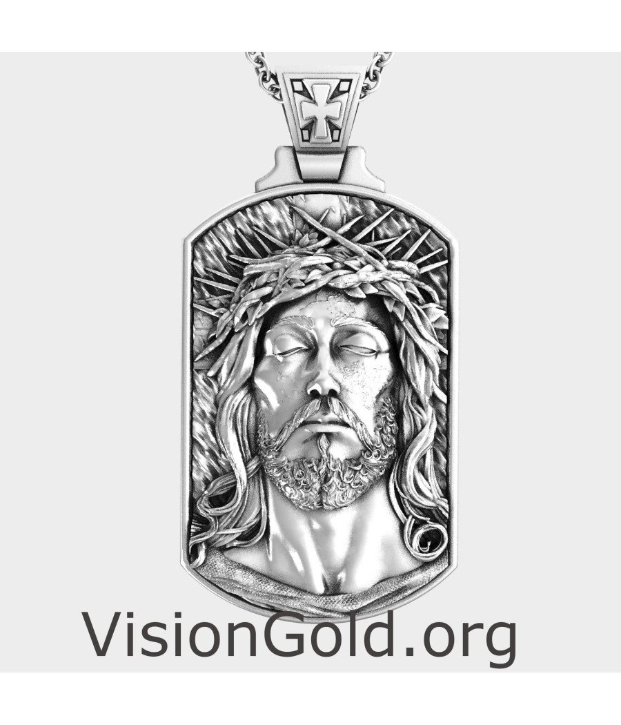 Silver Christian Jesus Mens Necklace 0473