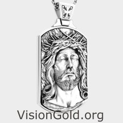 Silver Christian Jesus Mens Necklace 0473