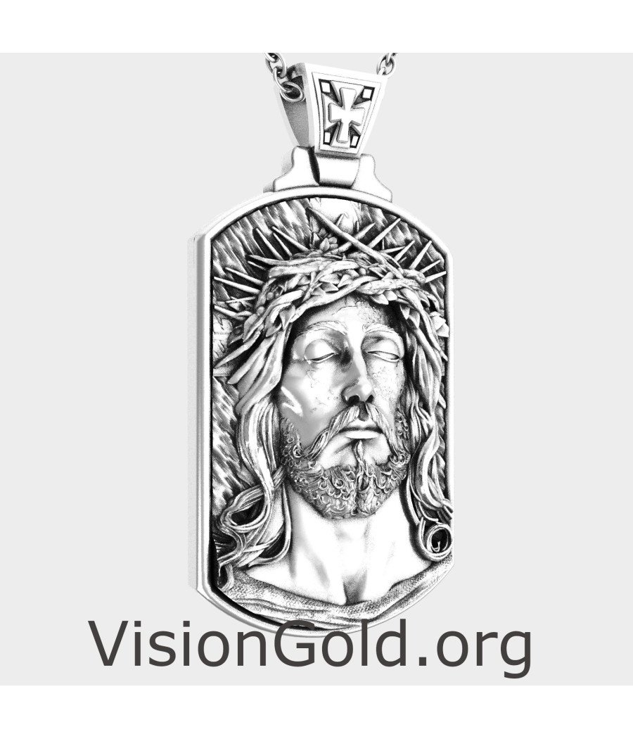 Silver Christian Jesus Mens Necklace 0473