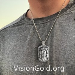 Silver Christian Jesus Mens Necklace 0473