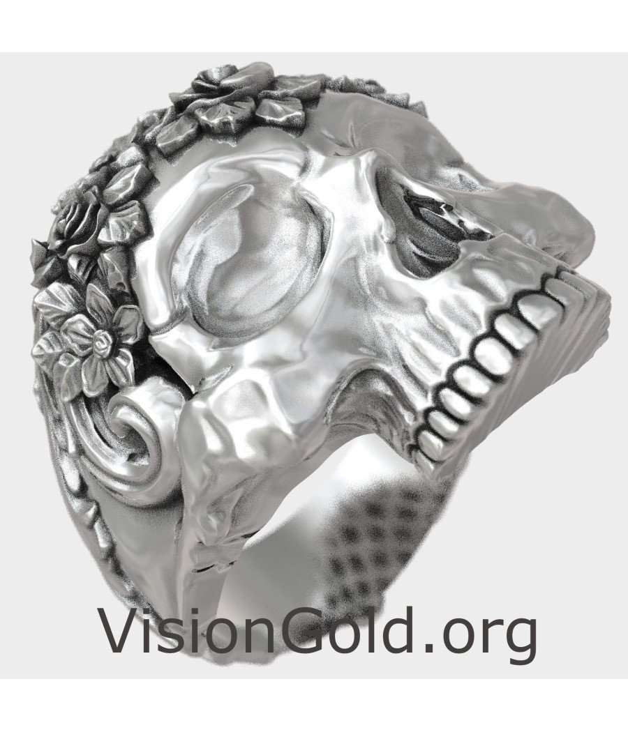 Anillo Motero Calavera con Rosas 0925