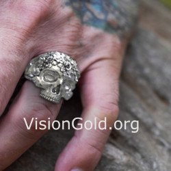 Biker Ring Skull with Roses 0925