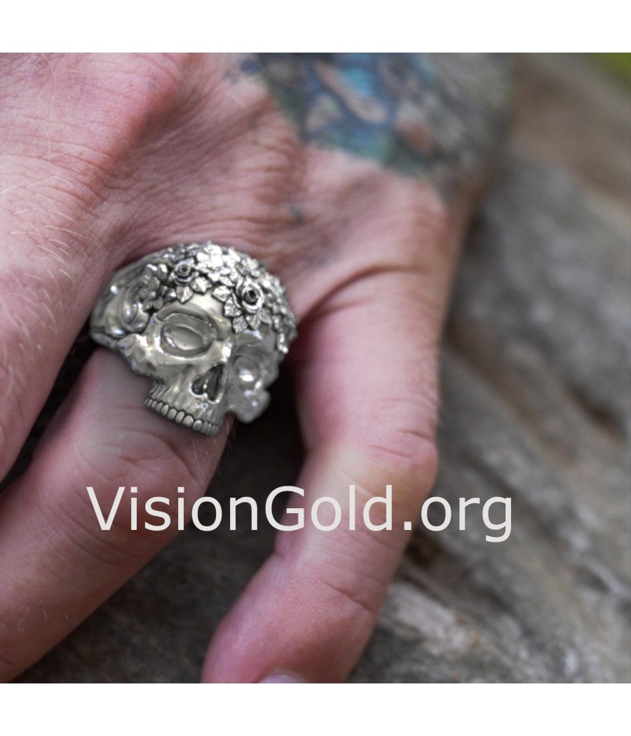 Anillo Motero Calavera con Rosas 0925