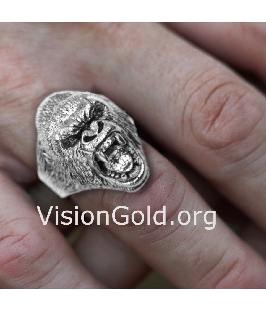 Mens Silver Gorilla Ring 0927