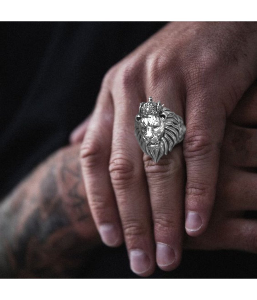 Herren Signet Löwe König Krone Biker Ring 0931