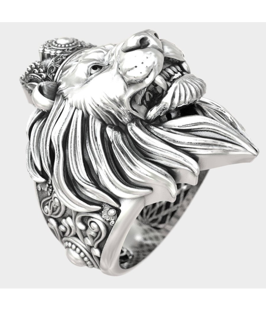 Mens Signet Lion king Crown Biker Ring 0931