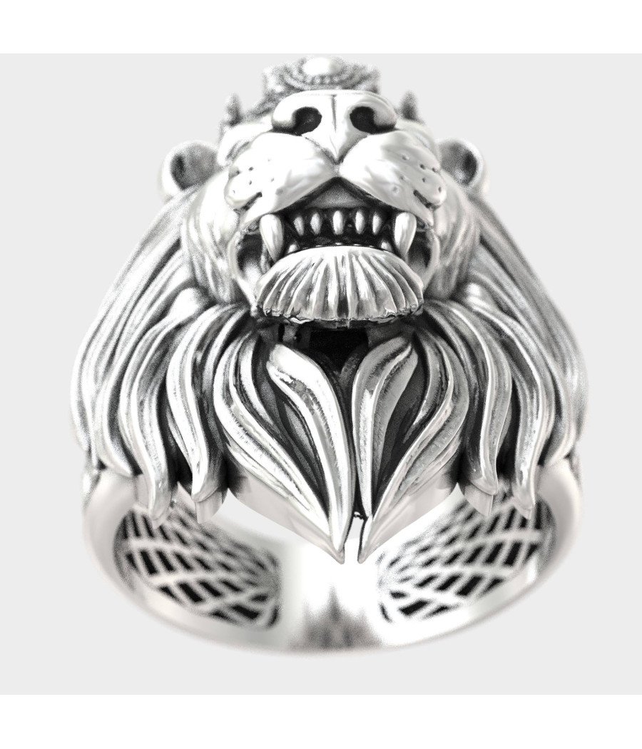 Mens Signet Lion king Crown Biker Ring 0931