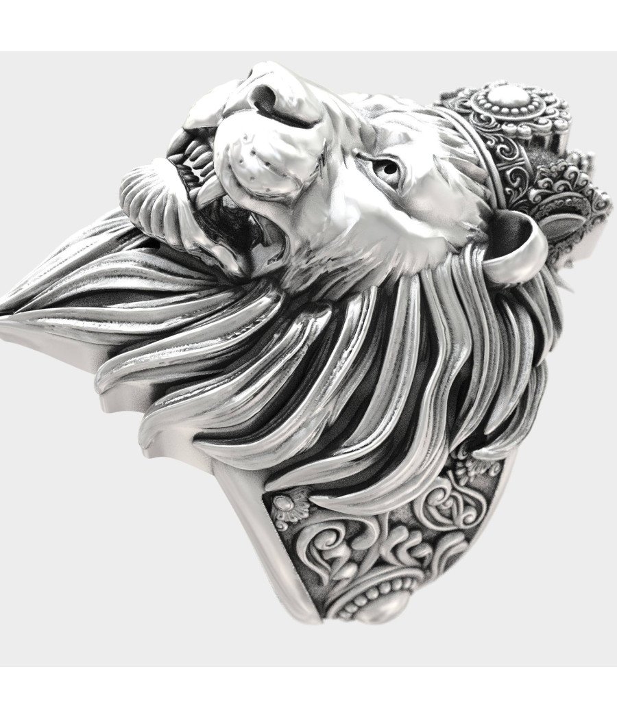 Bague Signet Lion King Crown Biker 0931