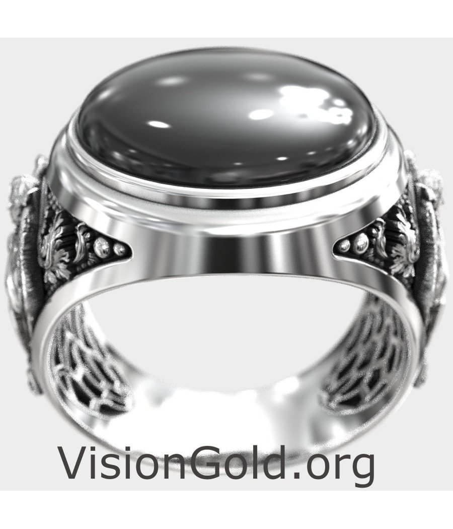 Signet Saint Michael With Black Onyx Gemstone Ring 0932