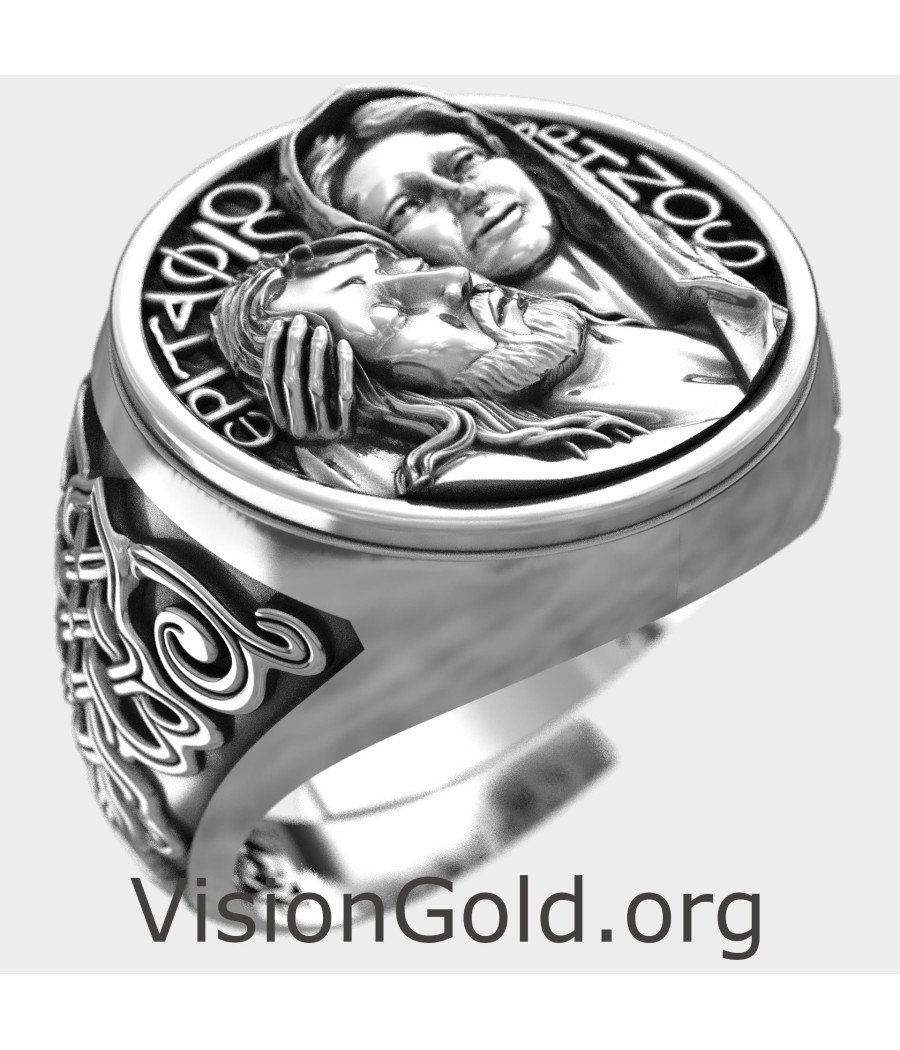 Bague chevalière Vierge Marie et Jésus pour homme 0936