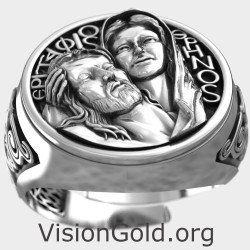 Bague chevalière Vierge Marie et Jésus pour homme 0936