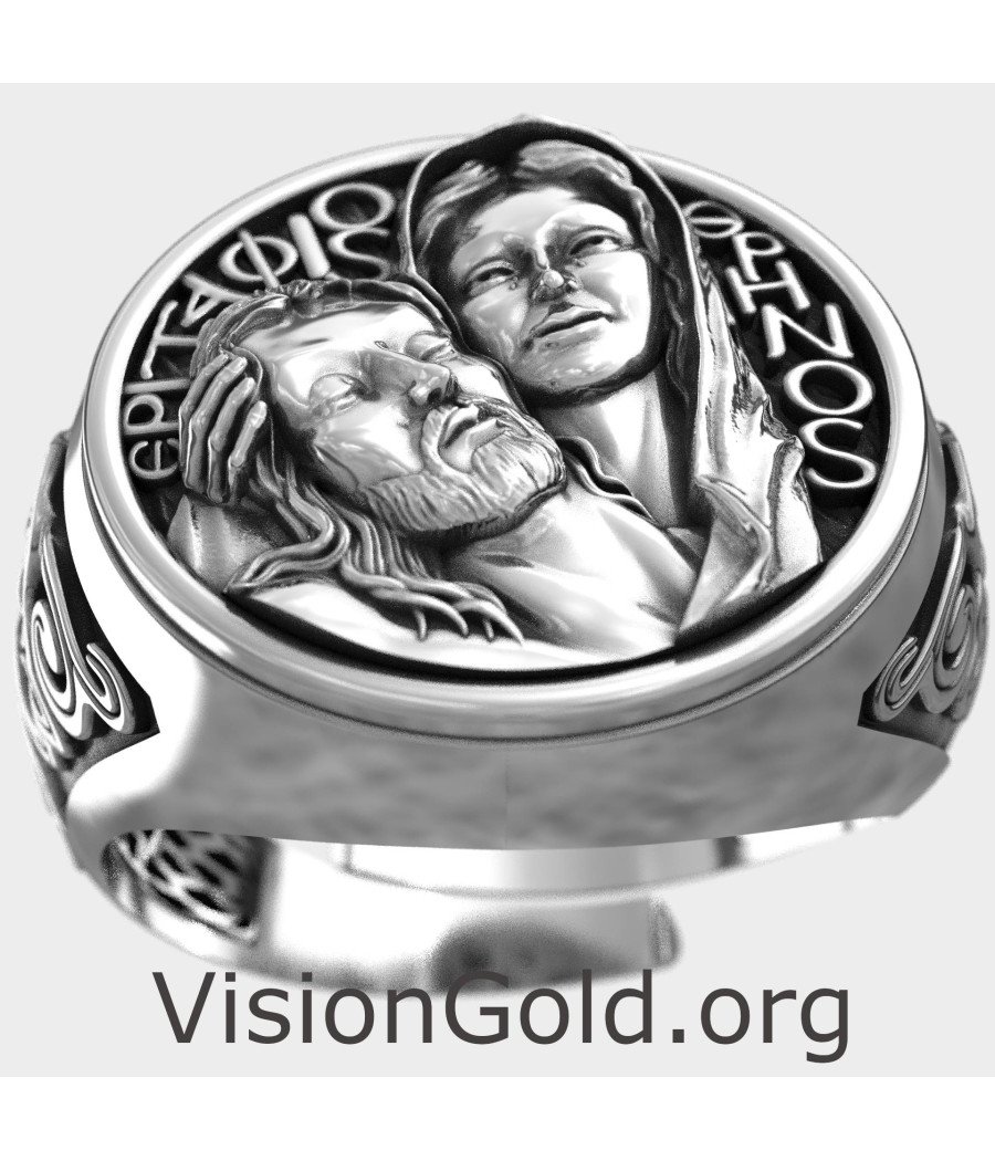 Bague chevalière Vierge Marie et Jésus pour homme 0936