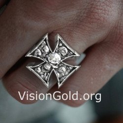 Maltese Cross Skull Biker Ring 0933