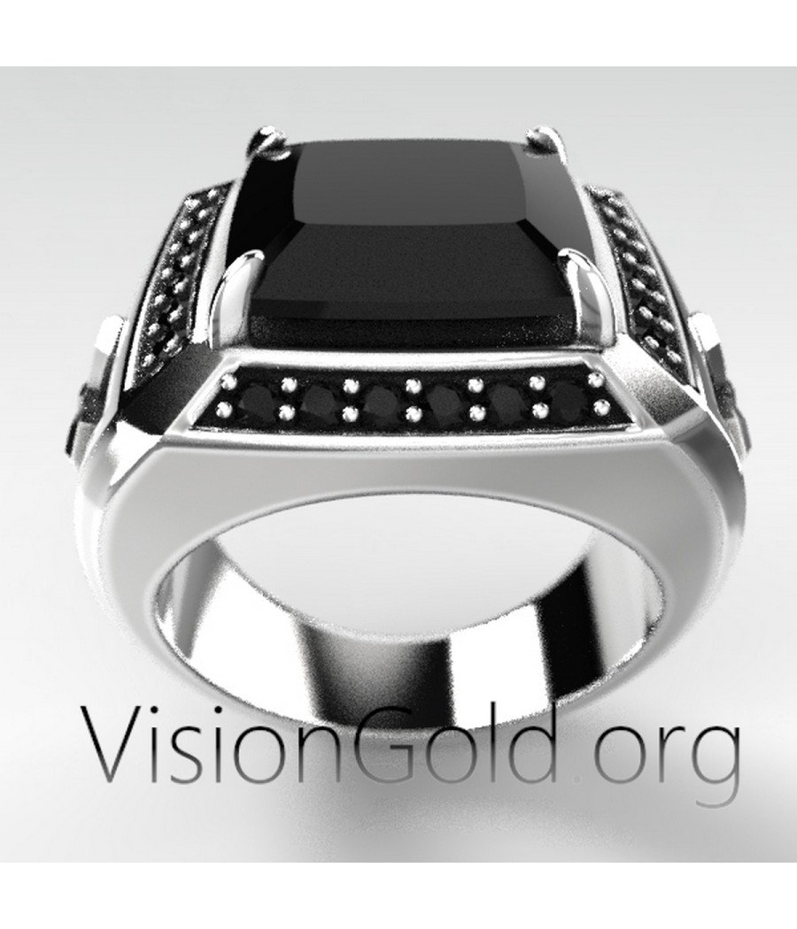 Signet Men's Ring With Cross And Black Stones 0566