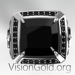 Anillo De Hombre Con Cruz Y Piedra Negra | Anillos de hombre