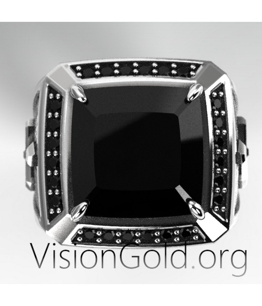 Bague Signet pour homme avec croix et pierres noires 0566