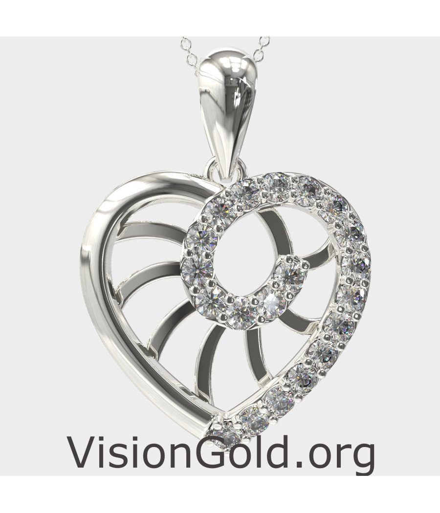 14K WhiteGold Heart Necklace 0561L