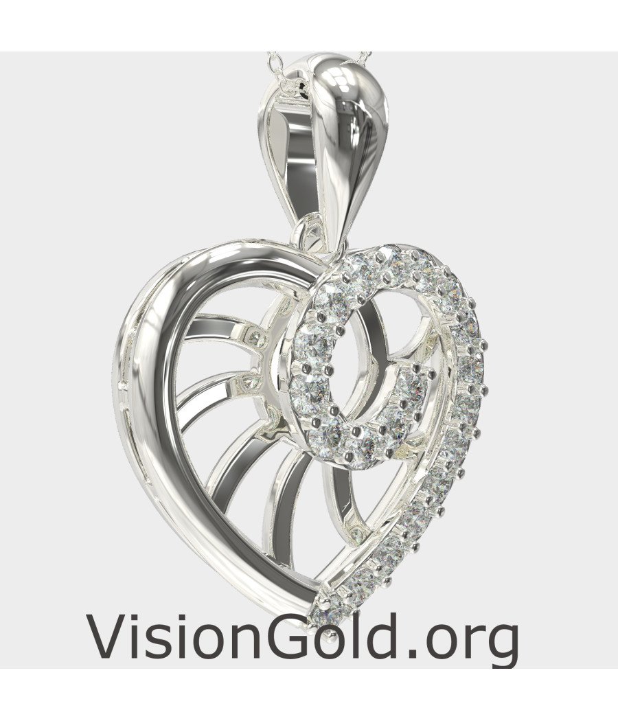 14K WhiteGold Heart Necklace 0561L